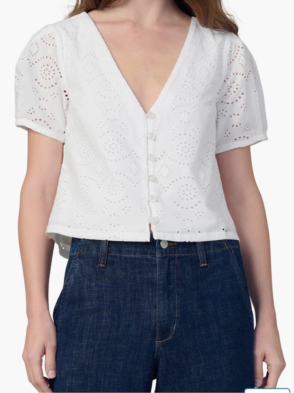 Joe's Jeans The Halle Puff Sleeve Eyelet Cotton Button-Up Shirt